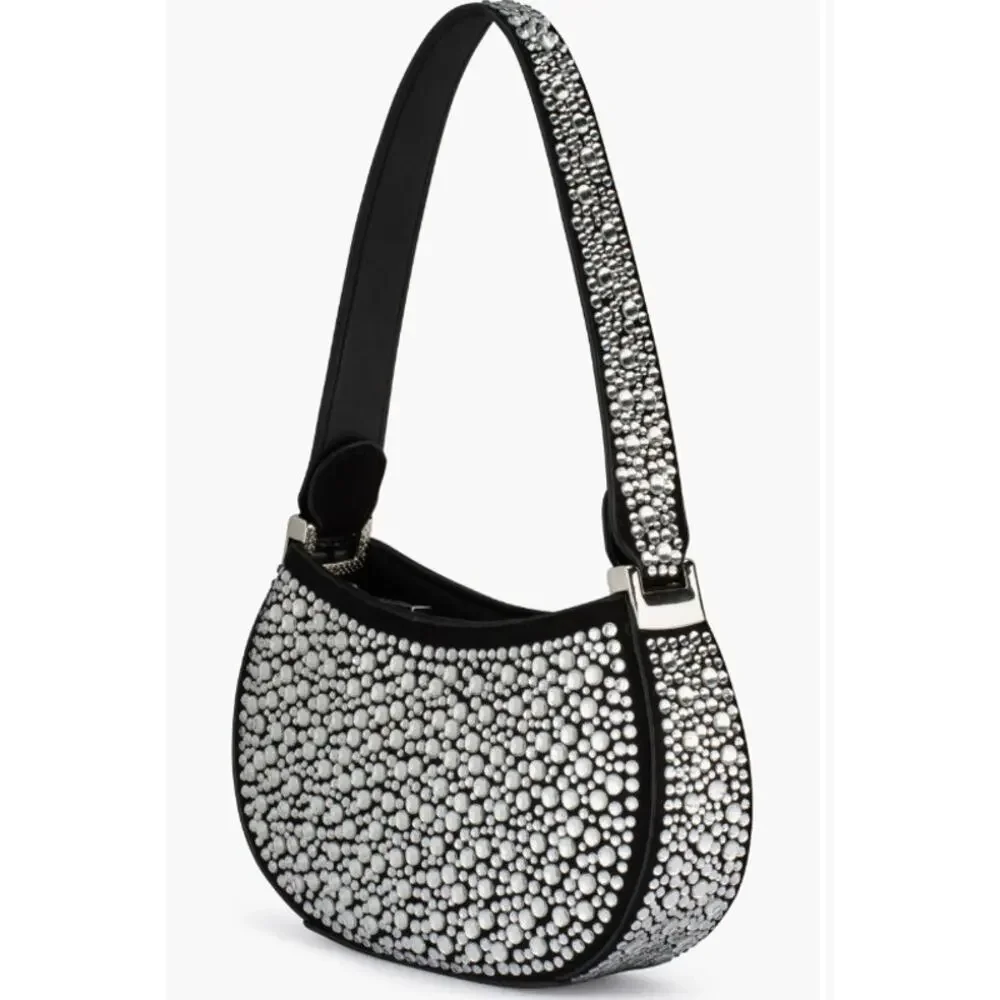 Olga Berg Revolve Black and Silver Rhinestone Crystal Shoulder Bag Mini Purse